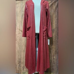 Lularoe Sweater Cover Up, Red and Metallic Silver, Size Large